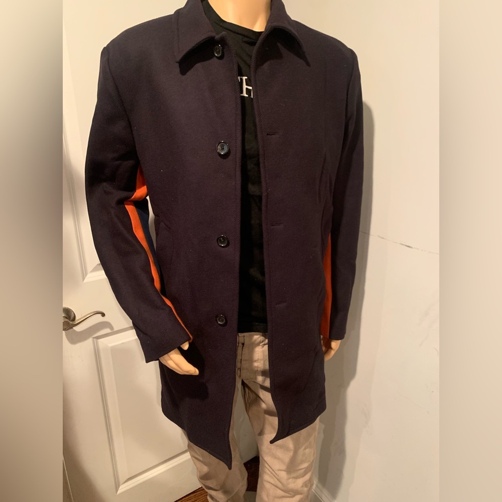 Paul Smith Dark Blue Trench Coat with Orange Stripes